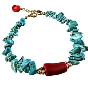 Turquoise and Red Coral Gemstone Bracelet